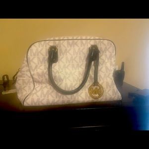 Michael Kors White & Navy Monogram Handbag | Color: Blue/White